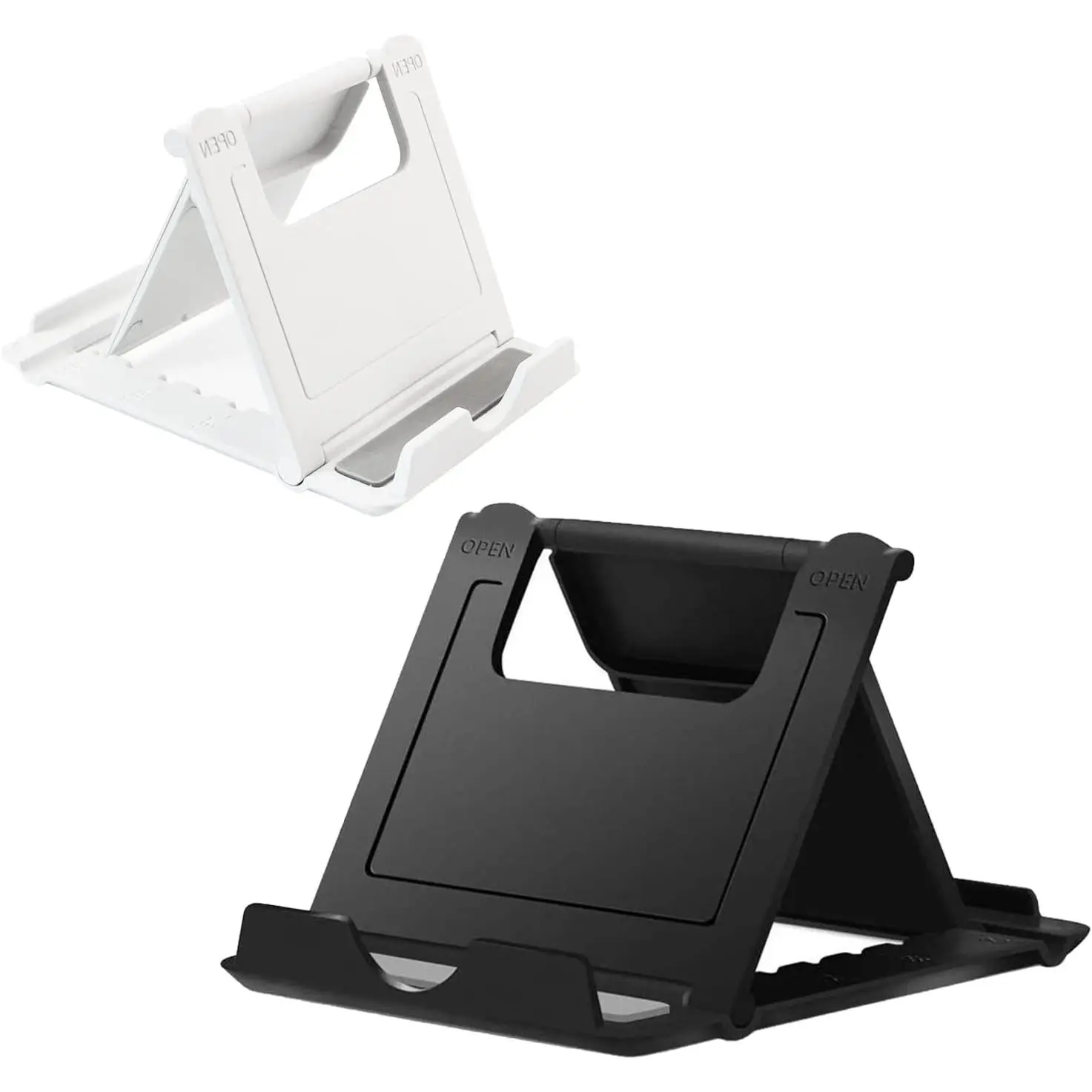 2-Pack Portable Cell Phone Stand Holder for Desk, Foldable Pocket-Sized Mount for Travel Users, Adjustable Kickstand Compatible with Smartphones/Tablets, Droid, IPads, Kindle, Synthetic Model 1 (Black & White), Accessories, Landscape, Cellphone