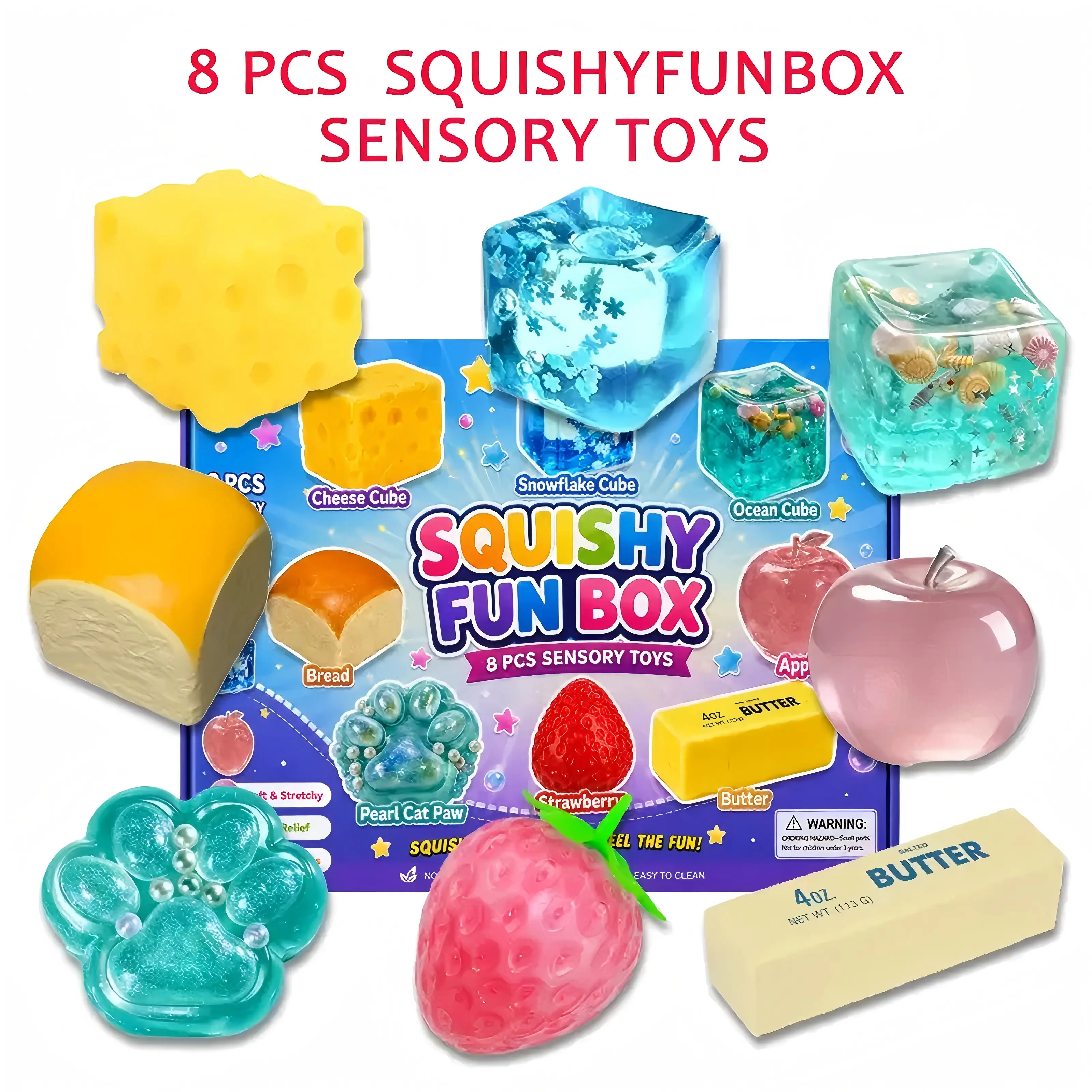 8-Pcs Squishies Pack Malt Sugar Stress Relief Fidget Toys, Sensory Play Bundle with Cute Shapes, Slow Return Squishy, 8 Different Styles Party Gift for Indoor Recreation