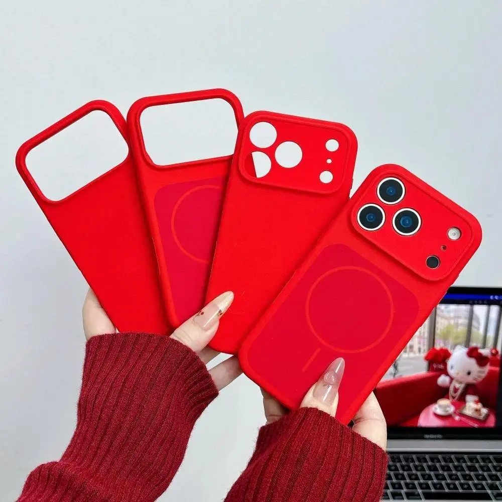 Compatible with iPhone 17 Air, 17 Pro Max, 16, 15, 14 Plus, 13, Red Magnetic Soft Liquid Silicone Protective Phone Case HNZ0153