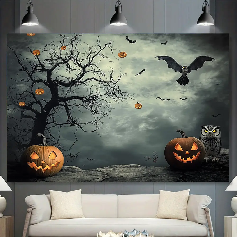 2D Flat Banner Halloween themed polyester photography backdrop, HD digitally printed soft lightweight foldable background cloth, suitable for holiday parties, indoor photoshoots, event decoration, portrait photography, product pho