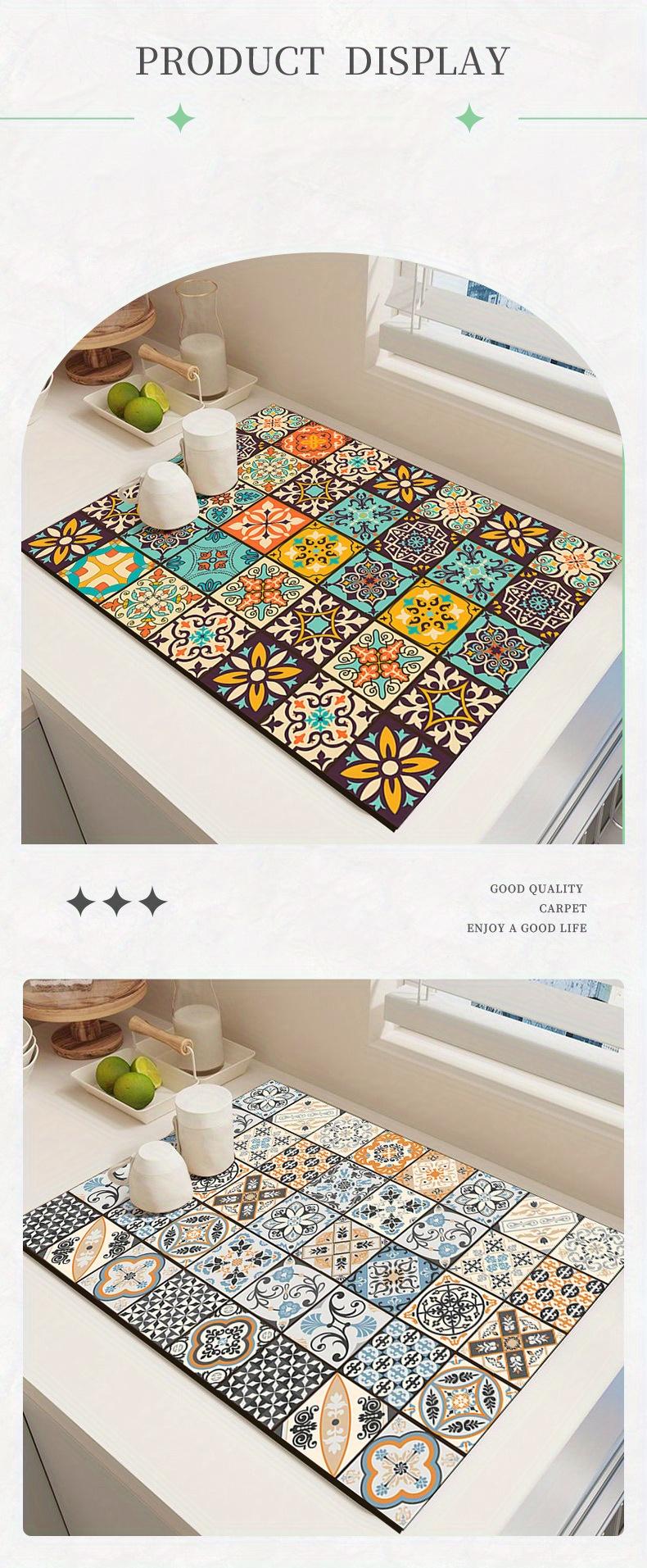 A Bohemian-style Drying Mat - Super Absorbent, Quick-drying, Non-slip, Heat-resistant Diatomaceous Earth Countertop Mat, Retro Mosaic Floor Mat, Suitable for Dining Tables, Coffee Machines, Washing Machines, Kitchens, Bathrooms, Stylish Home Decor.