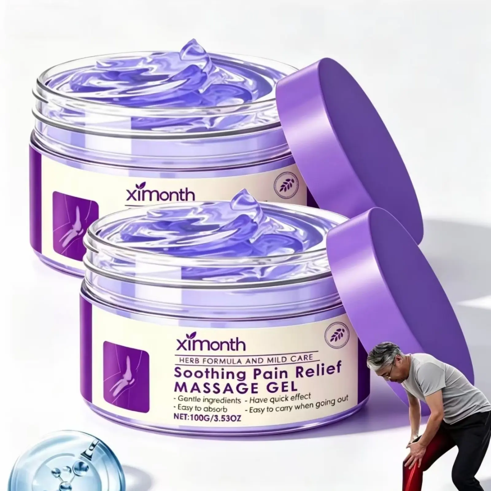 Soothing Body Massage Gel 2 Pcs Set, Moisturizing Non-Greasy Gel for Knee, Lumbar, Neck, Hands, Feet, Body Care for Men and Women