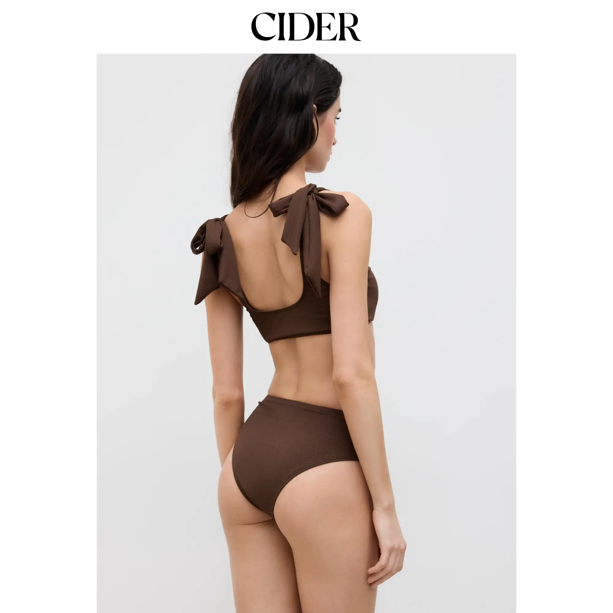 Cider U-neckline Bowknot Tankini Cheeky Bikini Set