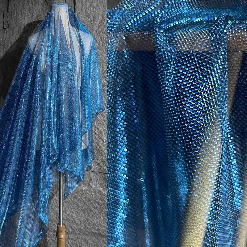 1PC Royal Blue Color-Shift Shimmer Sheer Organza Tulle Mesh Fabric, DIY Sewing Material for Prom Dress, Cosplay Costumes, Photo Backdrop & Traditional DIY Home Projects for Craft Enthusiasts