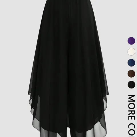 Women's High-Waisted Asymmetric Layered Skirt Pants, Breathable Anti-Exposure, Lightweight Slimming, French Style for Office & Parties, Everyday