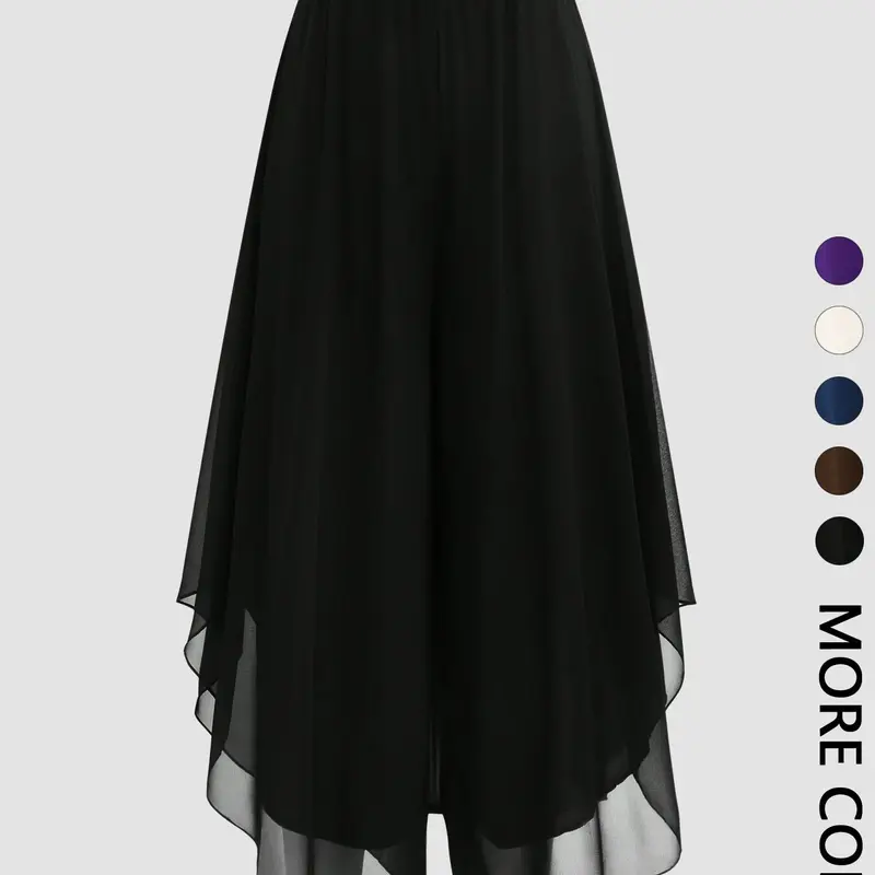 Women's High-Waisted Asymmetric Layered Skirt Pants, Breathable Anti-Exposure, Lightweight Slimming, French Style for Office & Parties, Everyday