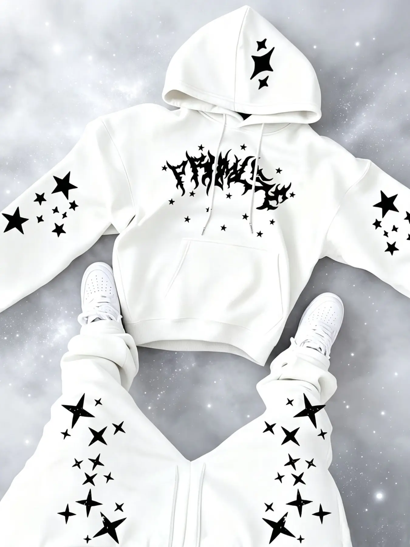 Men's Trendy Versatile Set, Letter Star Print Hoodie + Outdoor Drawstring Pants, Fashion Casual Outdoor Suit, All Seasons