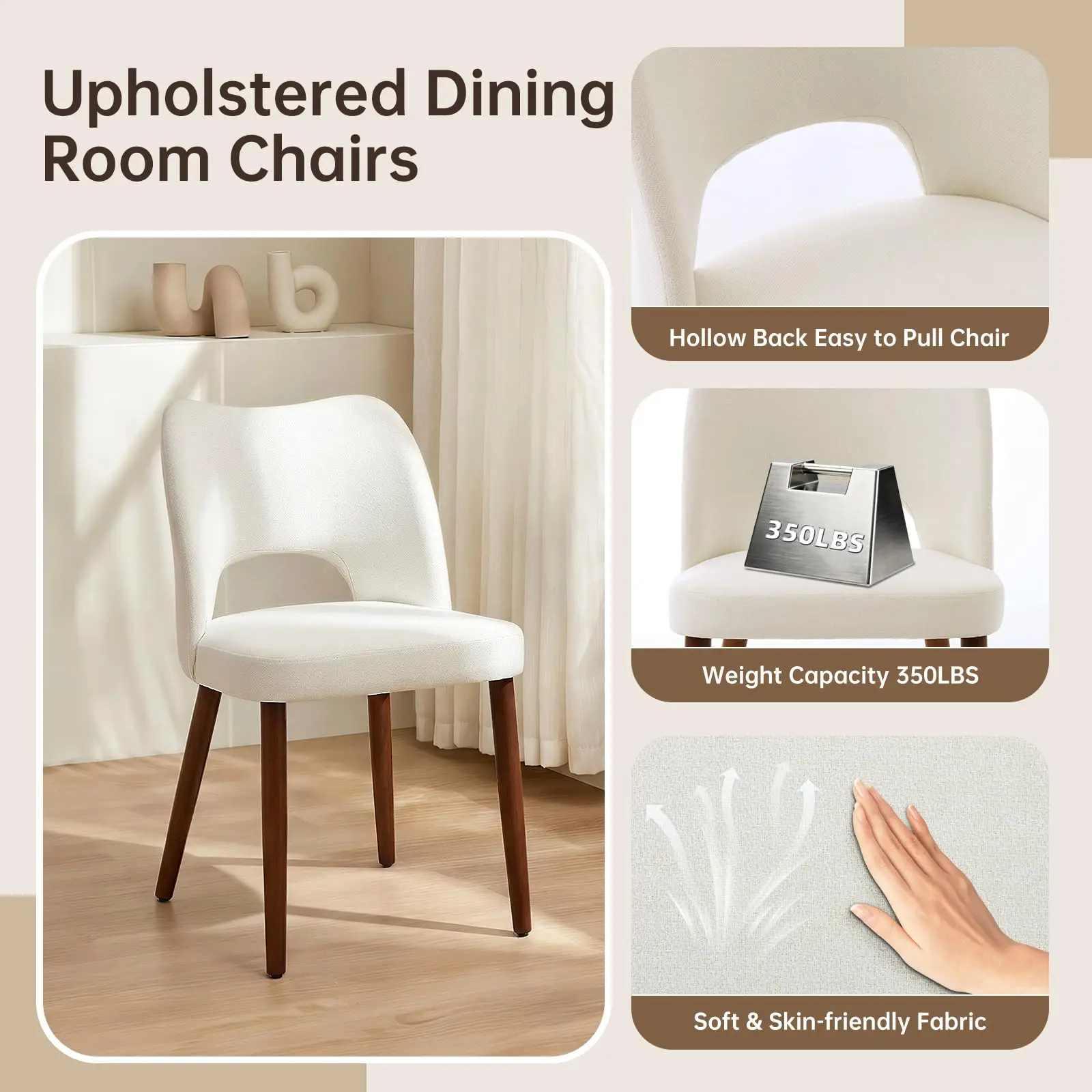 Set of 2 Mid-Century Modern Dining Chairs Set with Cushioned Seats, Ergonomic Curved Back, Sturdy Wooden Frame for Kitchen, Dining, Office