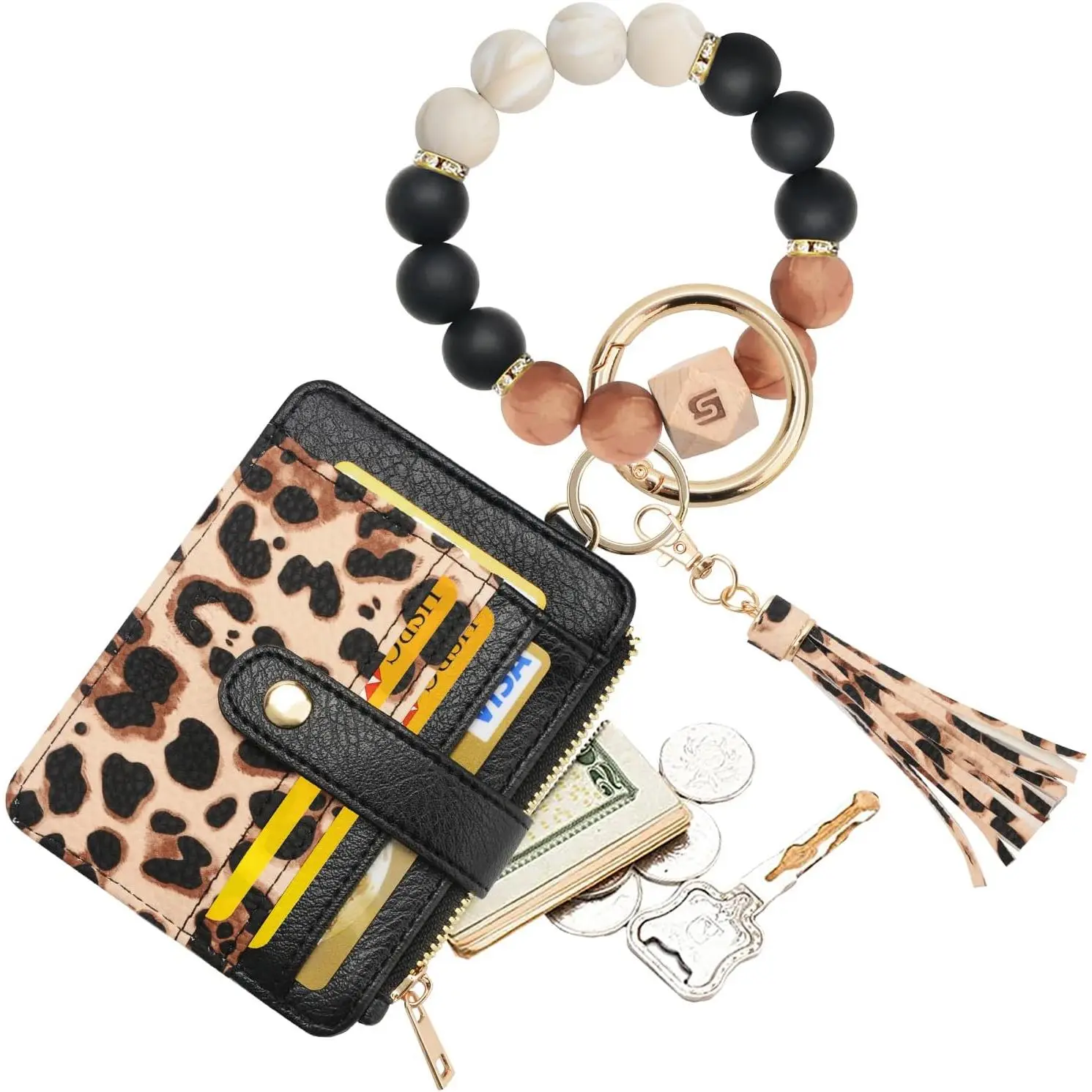 Silicone Bracelet Wristlet Wallet Credit Card Holder RFID,ID Window,Key Ring Tassel,Slim Wallet Women Keychain Purse