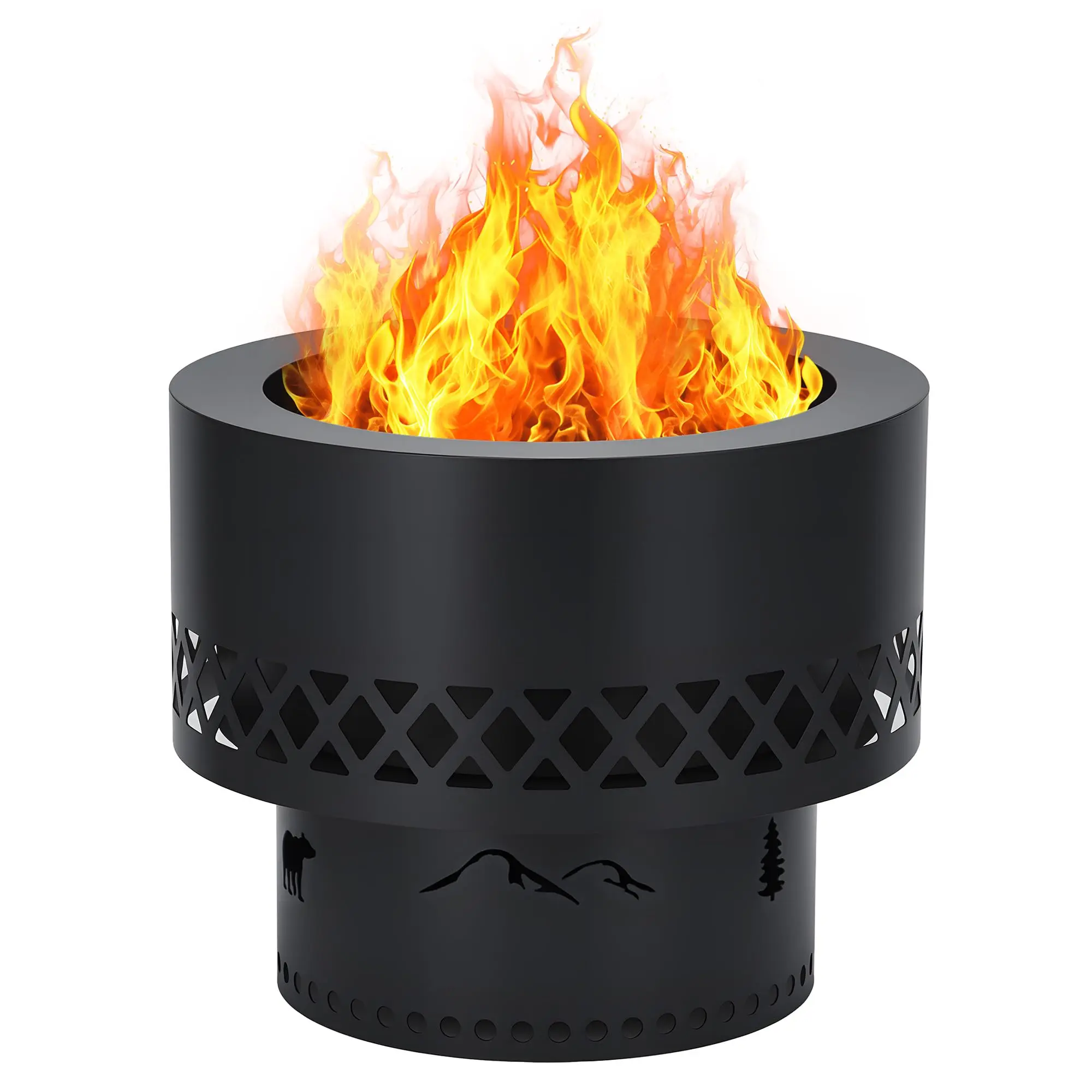Smokeless Fire Pit with Removable Ash Pan - Wood Burning Firepit Table with Lid&Fire Poker, Smokeless Outdoor Fireplace with Dust Bag for BBQ, Table, Bonfire, Camping