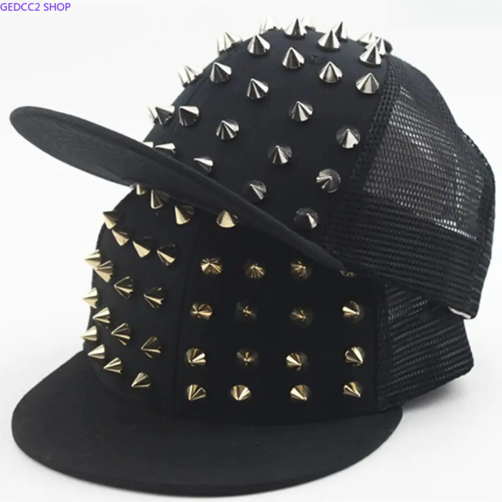 Y2K Studded Baseball Cap, Unisex Punk Streetwear Hat with Rivet Details, Flat Brim Fashion Accessory for Men & Women