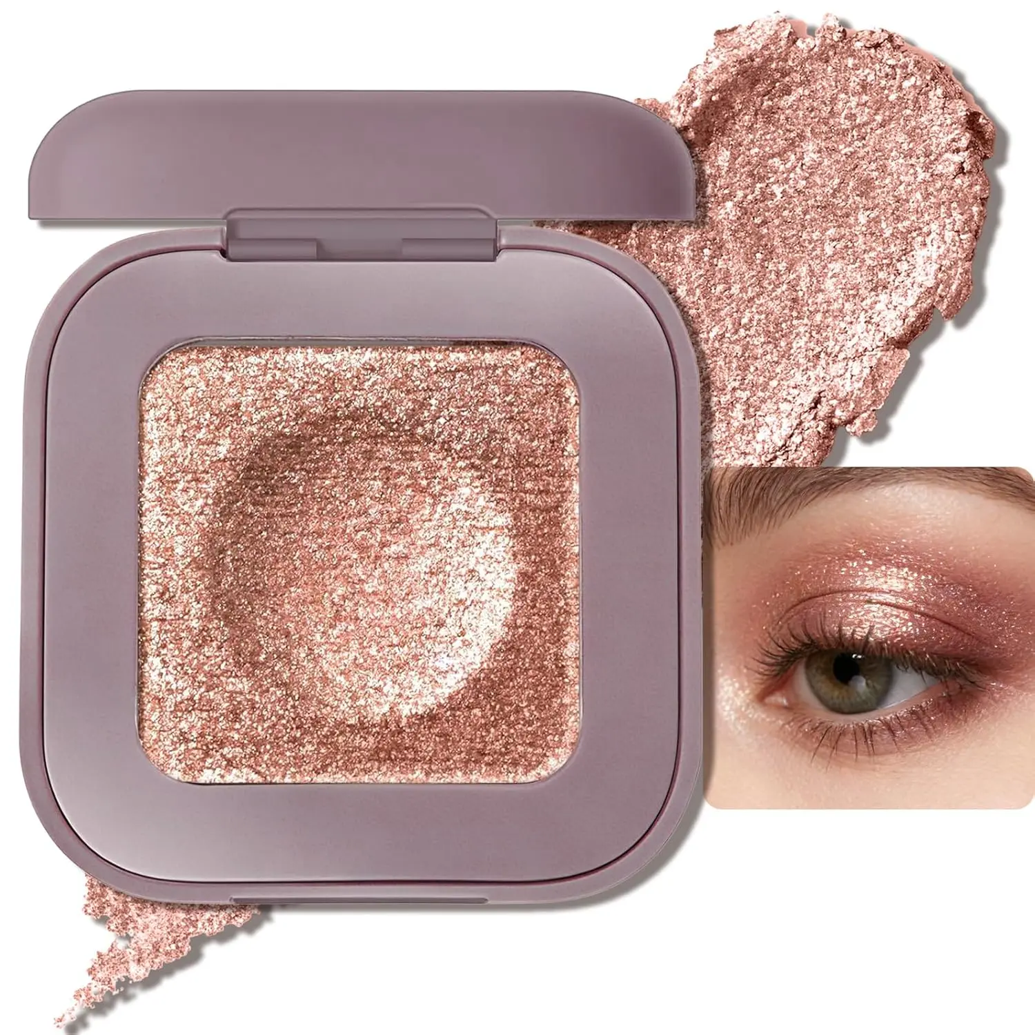 Duochrome Glitter Eyeshadow, Ultra-Fine Color Shifting Metallic Shimmer, High Pigment Holographic Single Eye Makeup, Long Lasting & Buildable Eye Shadow (#1 Champagne Pink)