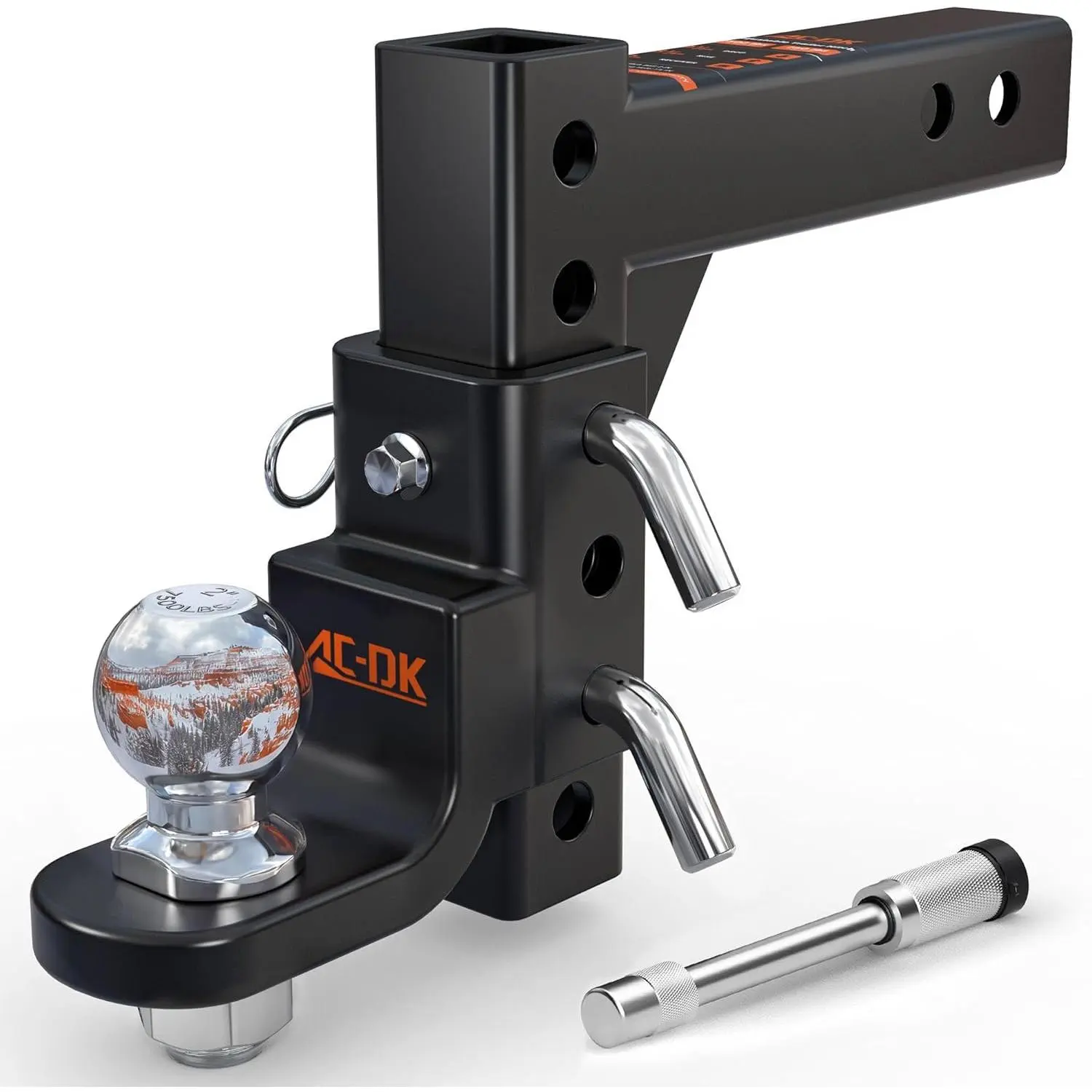 Adjustable Trailer Hitch for 2 inch Receiver,9-1/2" Drop & 8-1/4" Rise,Tow Hitch with 2 inch Ball,7500 LBS GTW/750 LBS TW, Includes 2 Pin&Clips and 5/8" Pin Lock