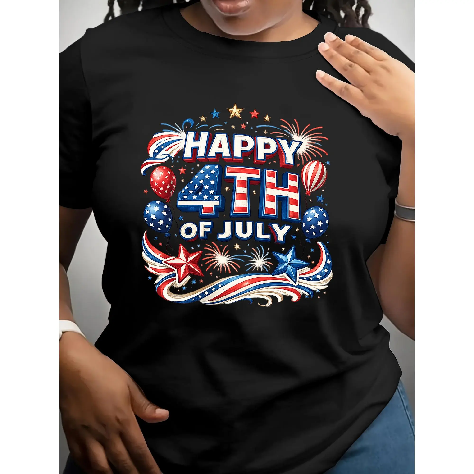 Women's & Flag T-Shirt - Soft Crew Neck Short Sleeve Tee Suitable for Fourth of July, Memorial Day, Presidents' Day - Comfortable Casual Wear with National Pride, Machine Washable for Celebrations