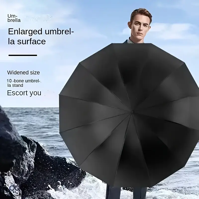 Foldable Manual Umbrella, 130cm 10-Bone Design, Thick Rubber, Super Large Anti-Storm Protection, Ideal for Rain & Sun Use, Foldable Rainproof Umbrella