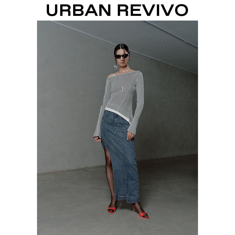 URBAN REVIVO Women's Deconstructed Denim Half Skirt  UWA840021 Casual Outfit 2025 Women Clothing Girl Elegant Fashion Trendy and Versatile OOTD