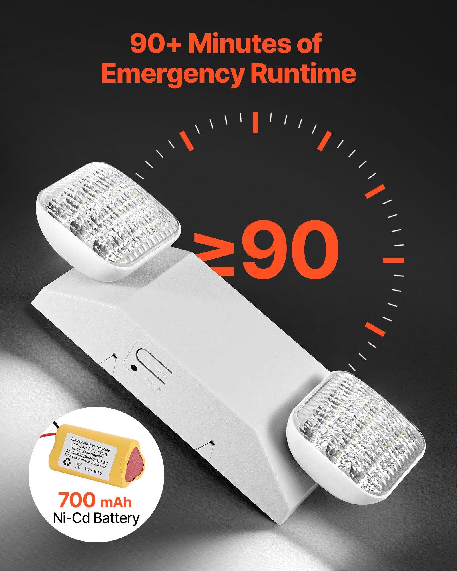 VEVOR 6 Pack Emergency Lights for Business, with Battery Backup, Commercial LED Emergency Exit Lighting Fixtures, AC 120/277V, with Two Square Head Adjustable, 90-Minute Backup, for Business, White VEVOR 6 Pack Emergency Lights for Business, with Battery Backup, Commercial LED Emergency Exit Lighting Fixtures, AC 120/277V, with Two Square Head Adjustable, 90-Minute Backup, for Business, White