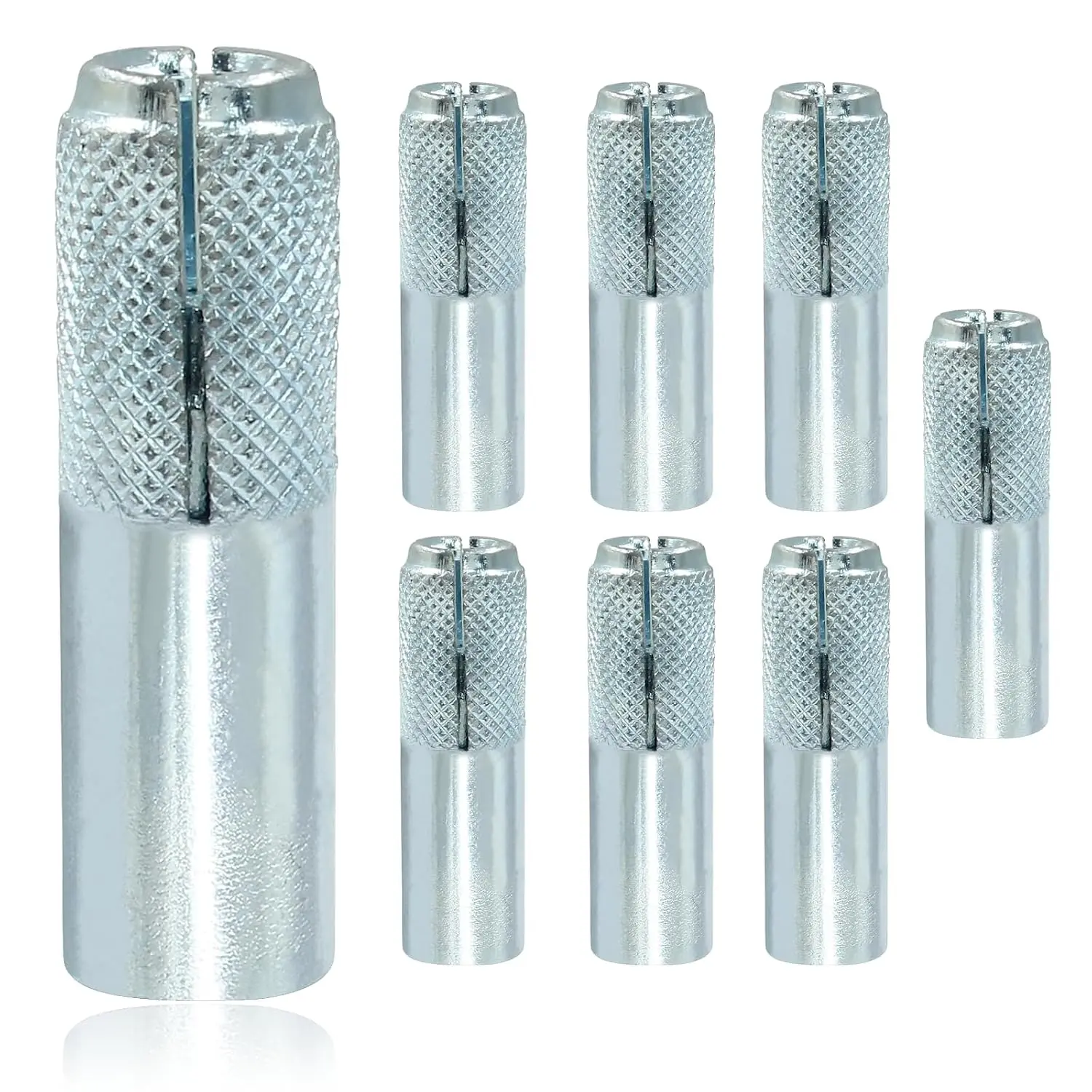 8 count 3/8 Inch Drop in Anchors M10 Zinc Plated Carbon Steel | Concrete, Knurled Internal, Forced Expansion Screw ,  and Construction