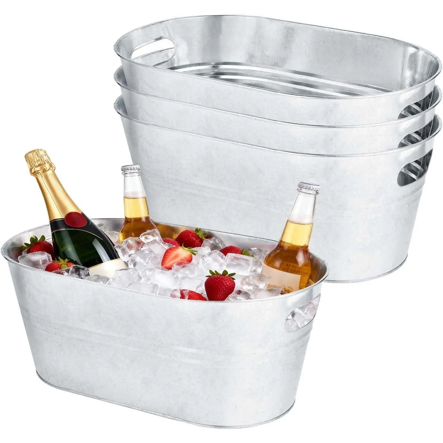3 Pack 4 Gallon Galvanized Ice Buckets Metal Champagne Drink Cooler Storage Ice Tub with Handles for Beer Cocktails Wine Beverage Home Parties Bar Cooling Supplies