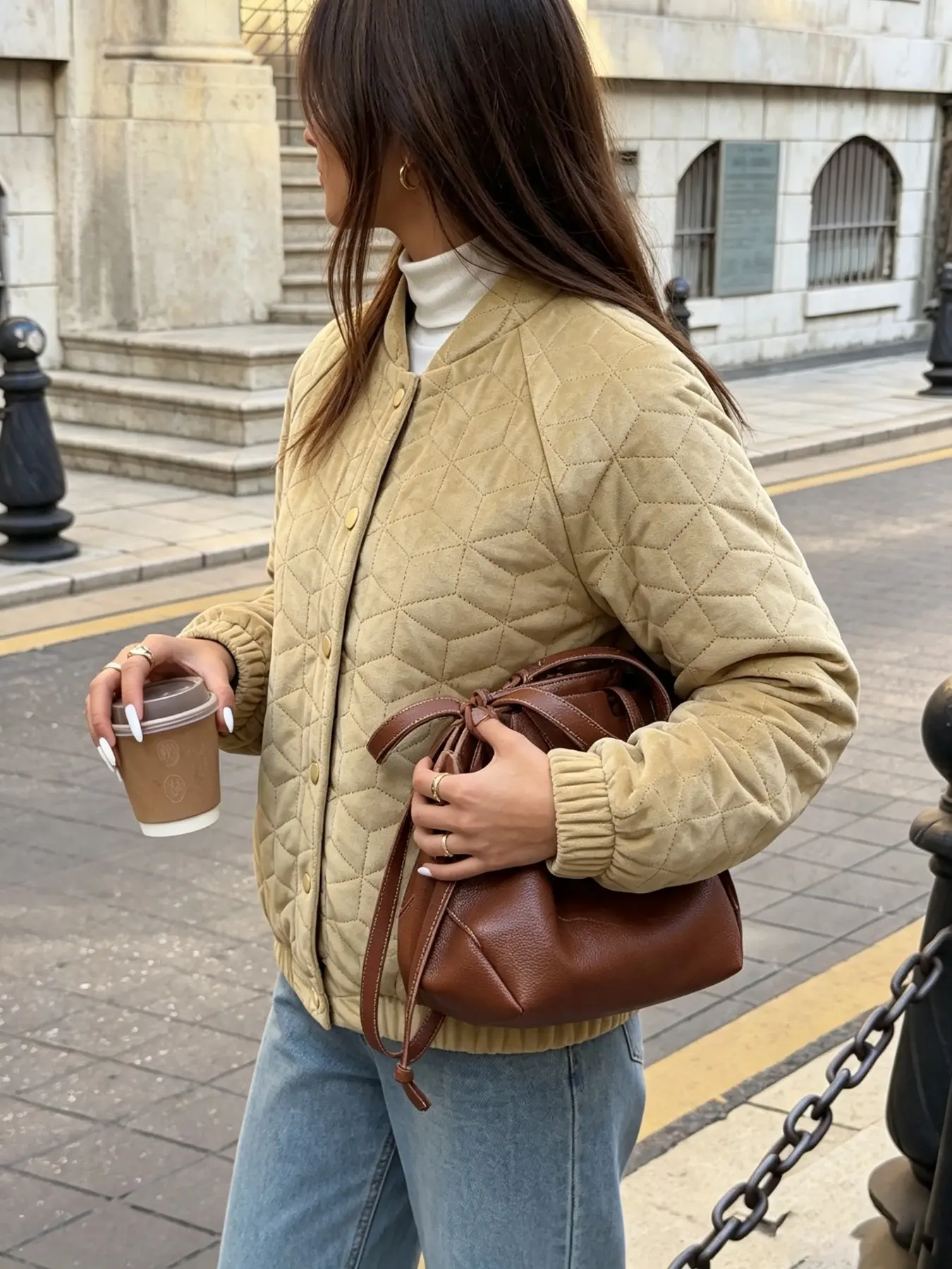 Women's Vintage Quilted Velvet Bomber Jacket Back to School Streetwear
