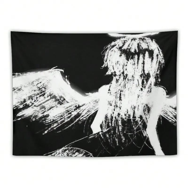 Despairing Angel Tapestry, Trippy Tapestry, Wall Hanging Gothic Home Decor For Living Room Bedroom Dark Background, Black Angel Flag Aesthetic For Indoor Outdoor Decor For College Dorm Room, Parties, Festivals