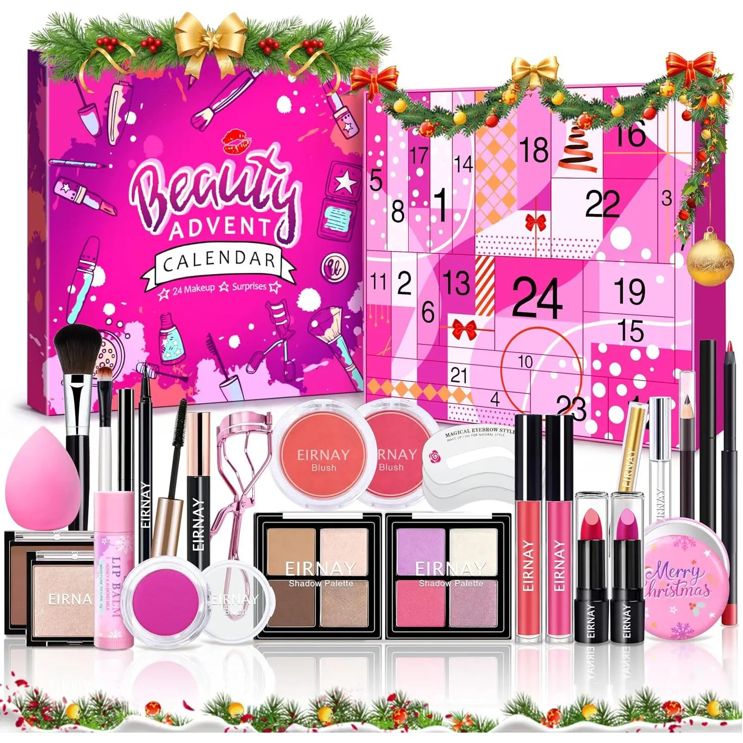 Women's Holiday-Themed Multicolor Pen Cosmetic Kit - 24-Day Countdown Advent Calendar with Surprise Gifts