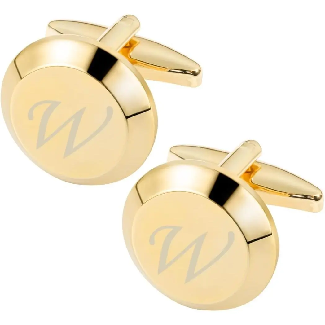 Cufflinks for Men Stainless Steel Initial Cuff Links Alphabet Letter A-Z Groom Father