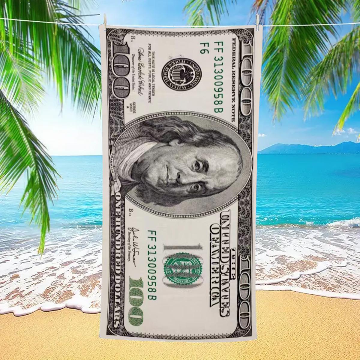 Dollar Pattern Microfiber Beach Towel, Bathroom Bath Towel, Super Absorbent, Soft Skin-Friendly Fabric, Sand Free Material, Lightweight Quick Dry Towel for Beach Travel Pool Gift for Friends