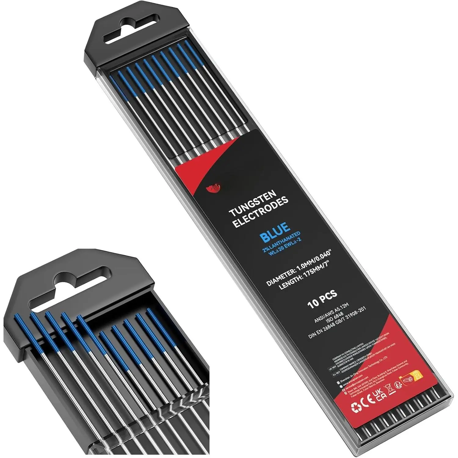 TIG Welding Tungsten Electrode 10-Pack 0.04" x 7" (Blue) | 2% Lanthanated, WL20/EWLa-2