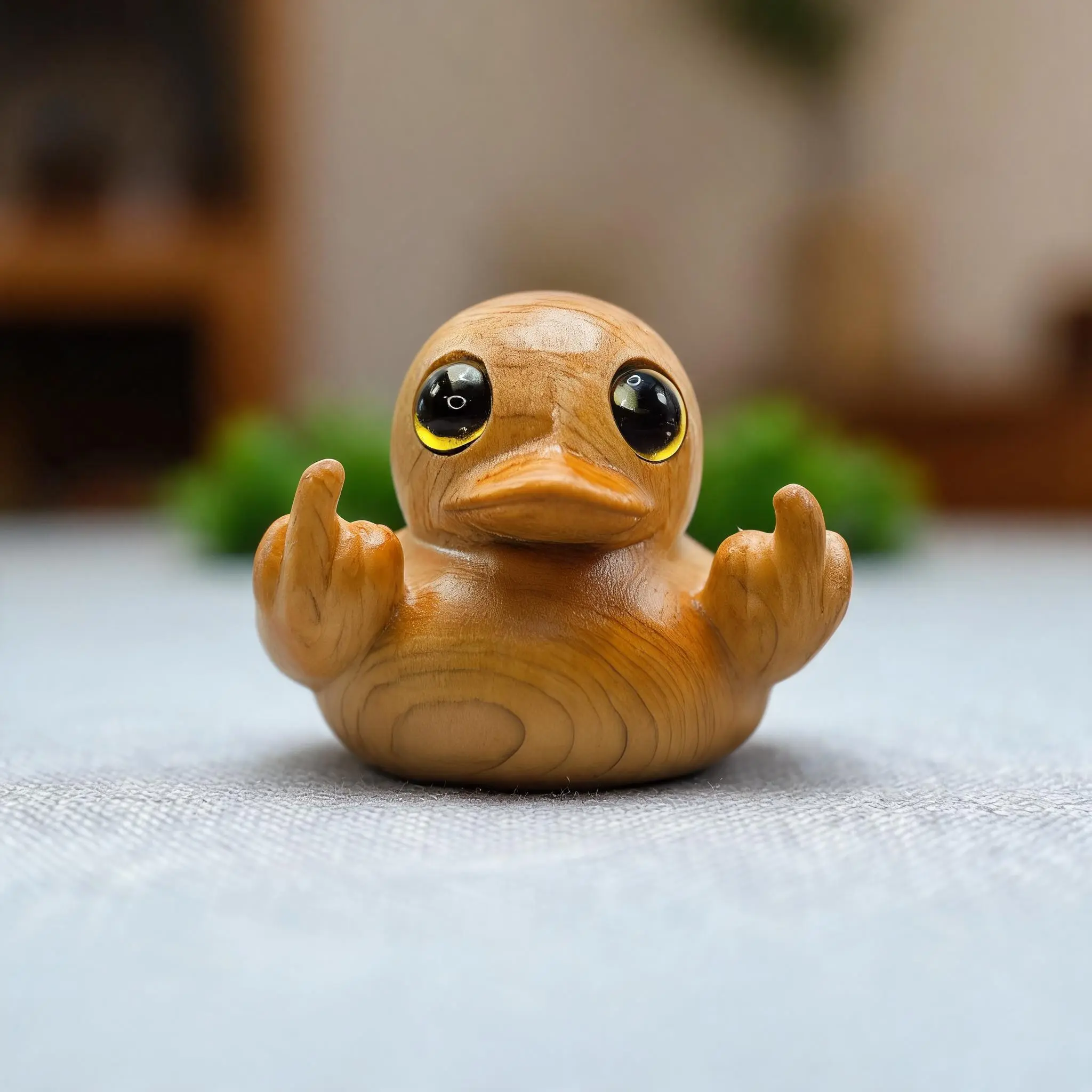 Wooden Carved Cartoon Duck Ornament Figurine, Cute Animal Design Handheld Decorative Piece, Office Desk and Home Table Decoration, Creative Animal Gift, Animal Figurines, Decorative Ornaments, Animal Decorations