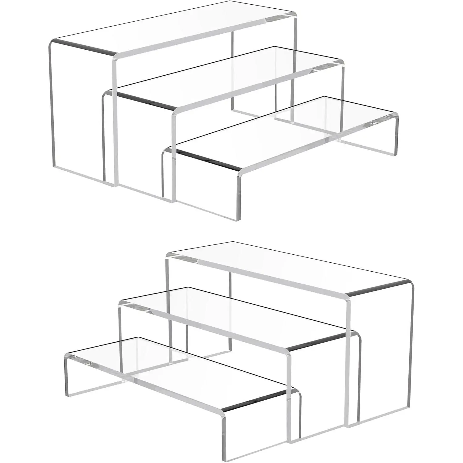 2 Sets 6 Pcs Clear Cupcake Display Risers 3 Tiers Rectangular Risers Display Stands 4mm Thick Collectibles Jewelry Display Shelf Lego Display Shelves Risers