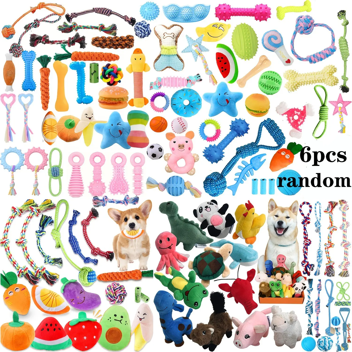 Puppy Toys for Boredom, 6 Pack Durable Chew Toys for Teething, Interactive Tough Chewer Dog Toys, Cute Small Dog Toys with Treat Ball, Squeaky Chew Toys and Ropes