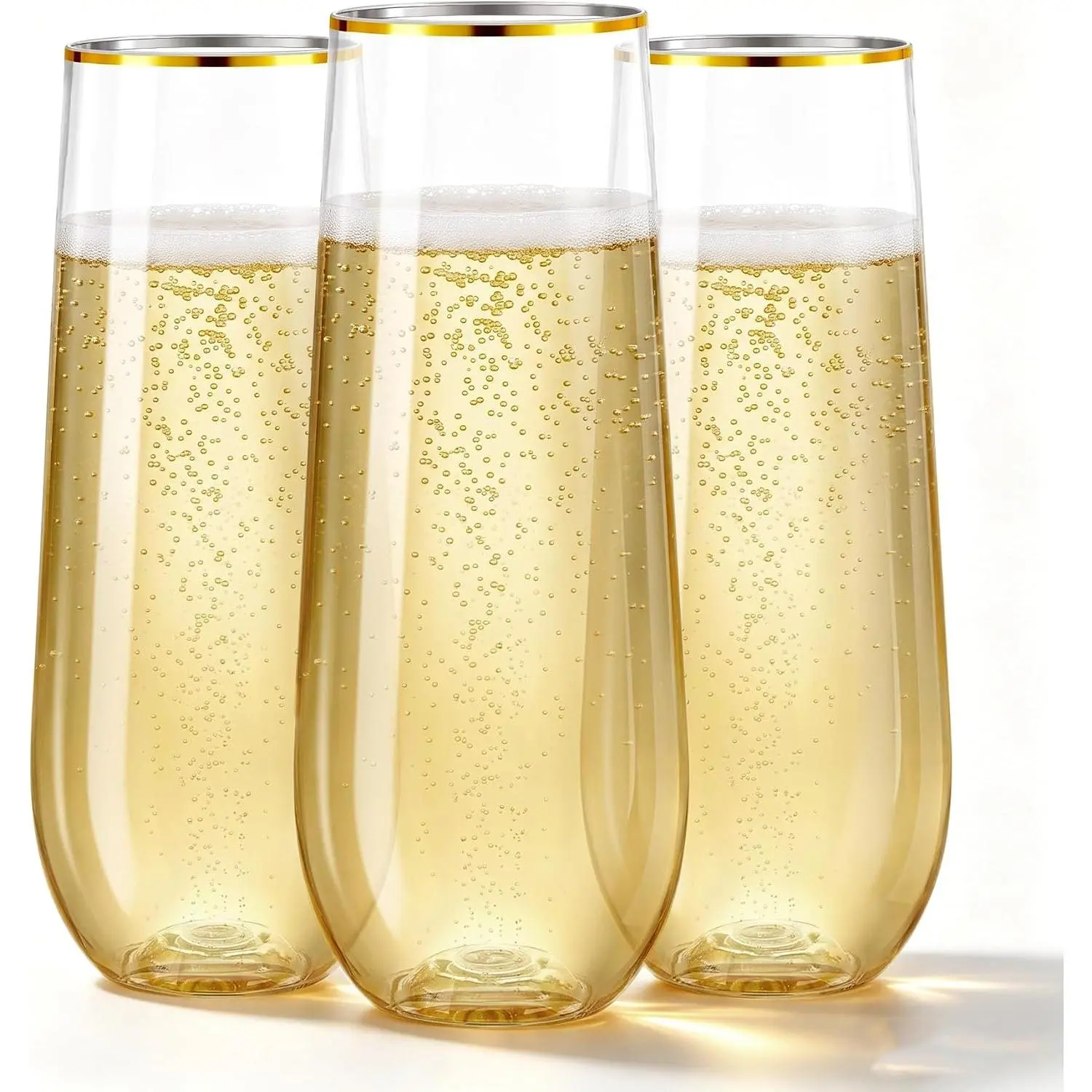12 count Plastic Champagne Flutes, 9 oz Stemless Disposable  Rim Toasting Glasses,  Clear  Cups Drinkware Shatterproof Ideal for Party Wedding Birthday