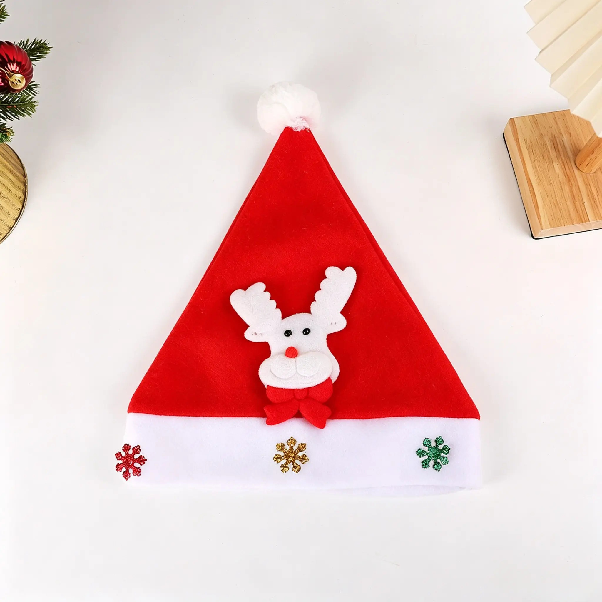 Christmas Adult Kids Hat, Fleece Lined Warm Santa Hat, Single Side Fur Christmas Snowflake Warm Hat, Perfect for Holiday Season