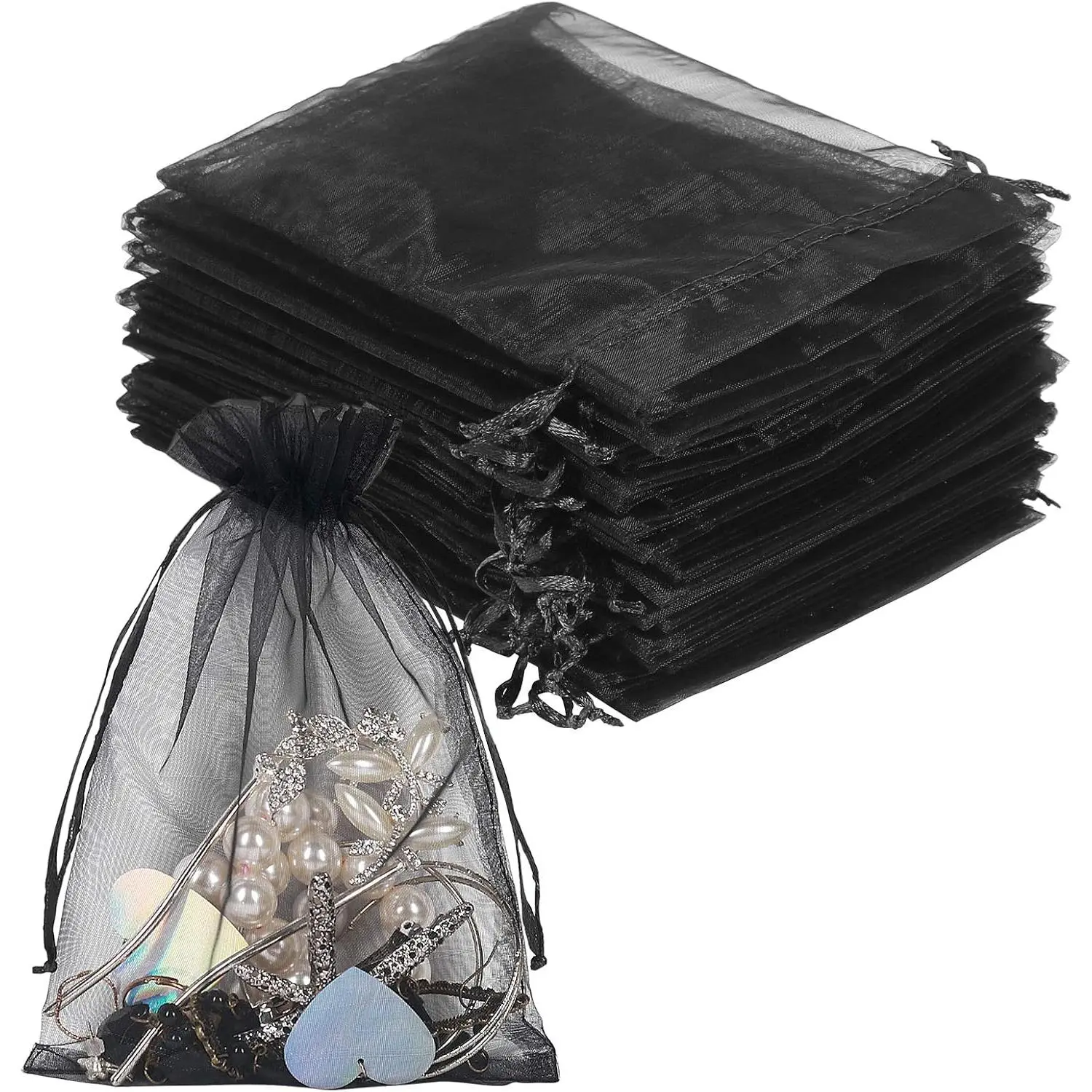 Black Organza Bags,100PCS 5x7 Inch  Favor Bags Mesh Fruit Protection Bags  Pouches Sachet Bags Wedding Party