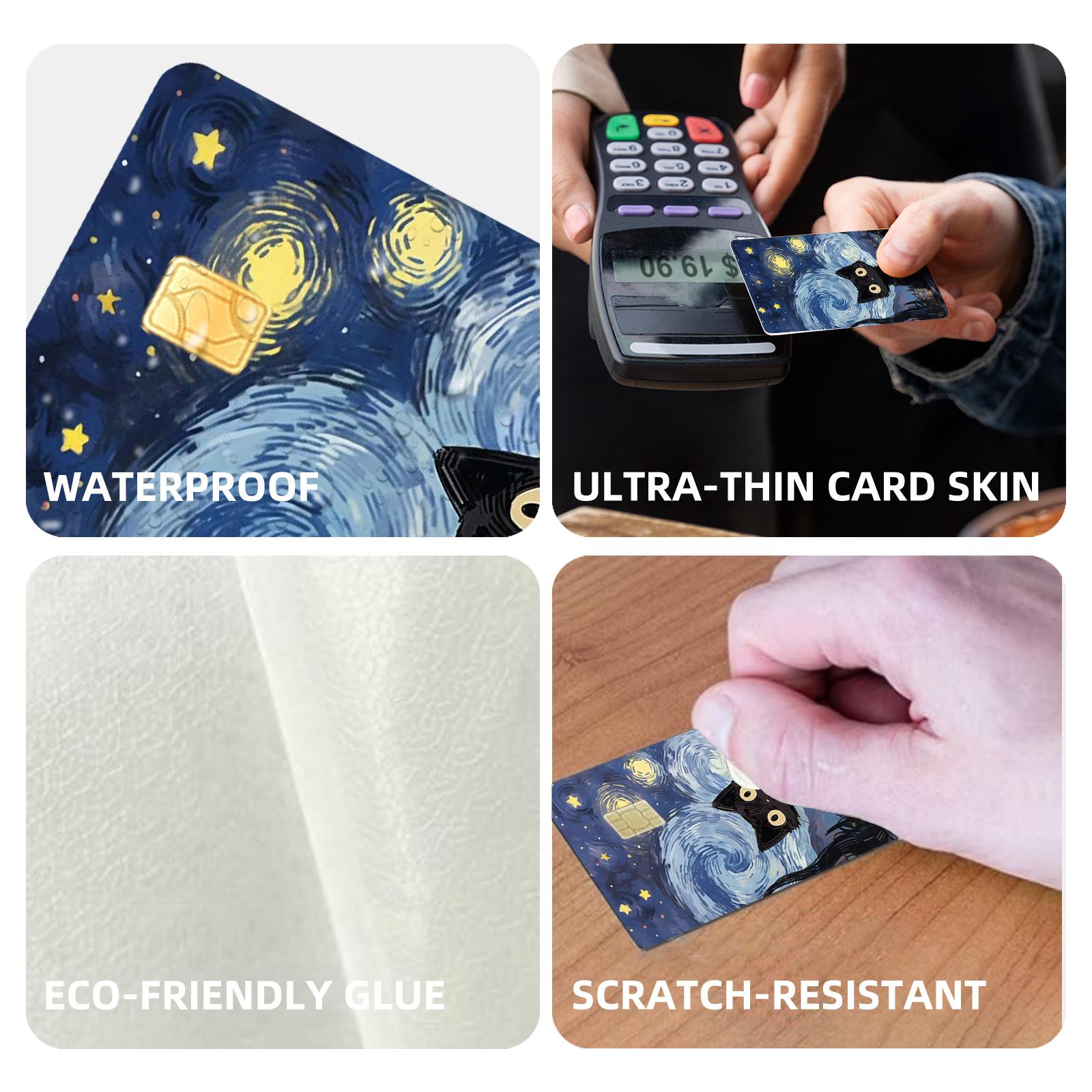 Van Gogh Starry Night Cat Pattern Credit Card Skin, 4 Counts/set Ultra-thin Waterproof Scratch Resistant Card Sticker, Personalized Bank Card Skin Protector, Graphic Decal, Sticker Sheets, Durable Adhesive Stickers