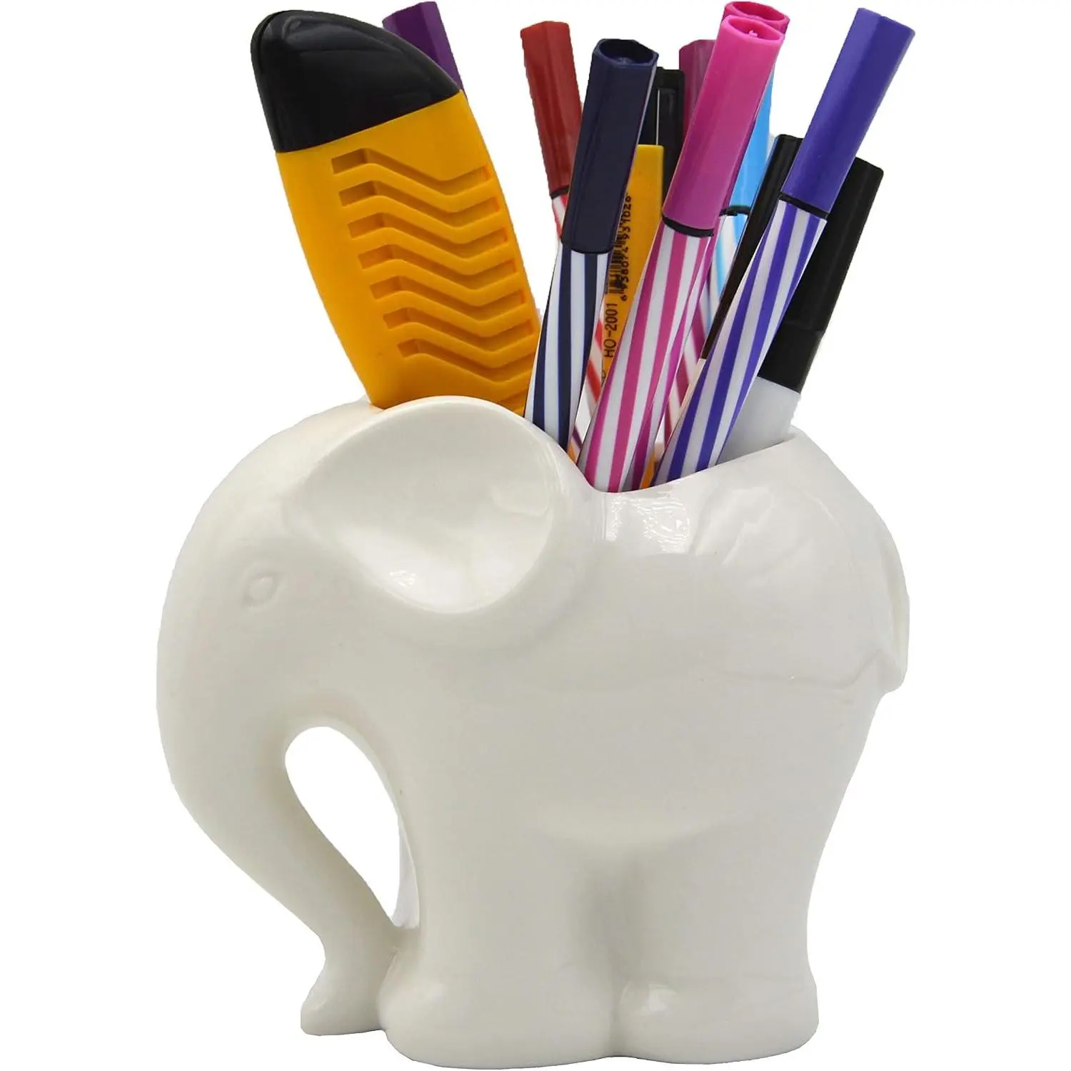 3.9" Ceramic Elephant Pencil Holder/Pen Holder/Flower Pot/Succulent Planter White Elephant Gifts Ideal Gifts for Women, Mom or Birthdays