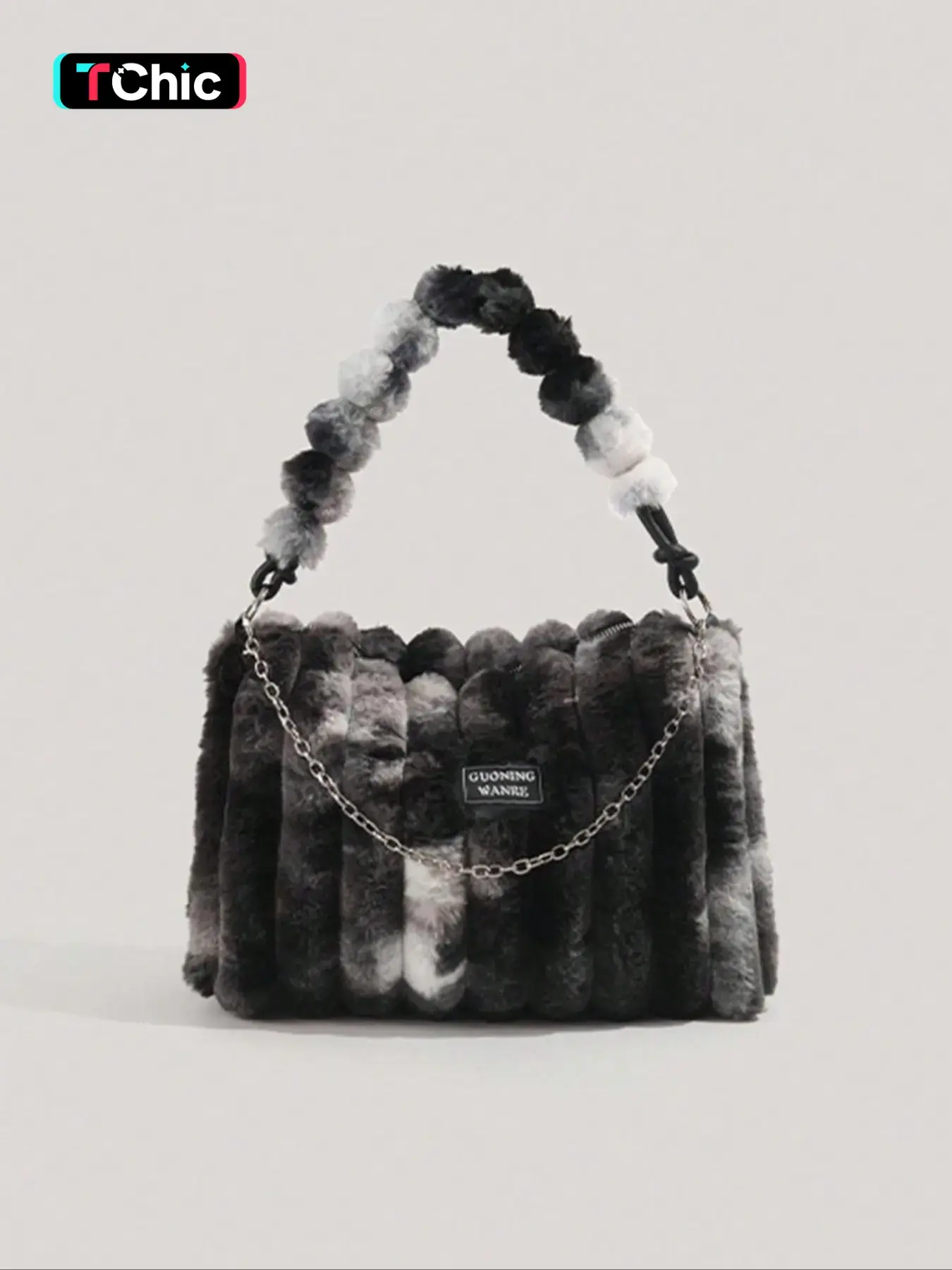 Women's Tie Dye Fluffy Shoulder Bag With Chain Strap, Crossbody Puffy Bag, Casual Trendy Bag, Trendy Large Capacity Square Bag For Fall & Winter, Female Underarm Bag For Party, Club, Crossbody Purse, Fashion Crossbody Bags