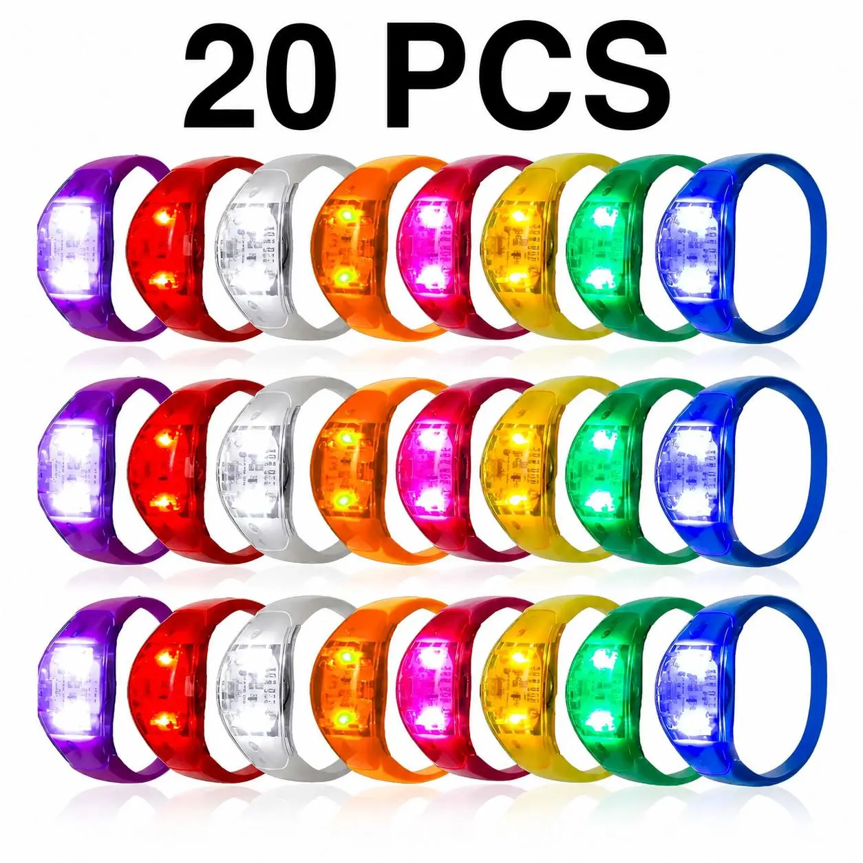 20 Pack Sound Activated LED Glow Bracelets, Music Sensing Light Up Wristbands for Concerts, Festivals, Birthday Parties & Night Events