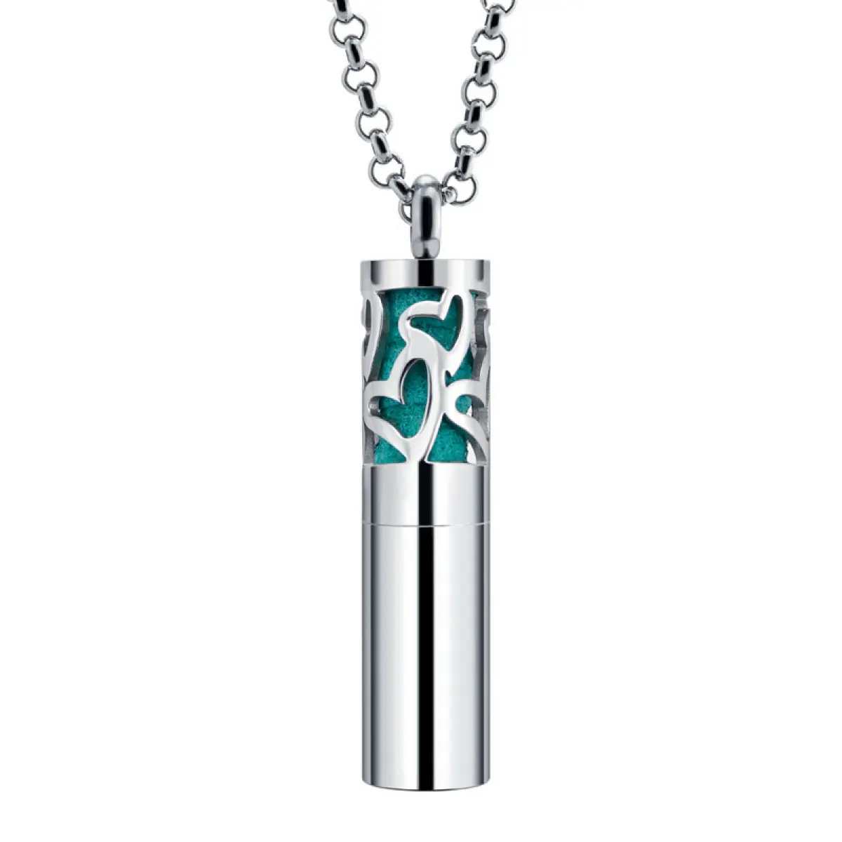 Stainless Steel Aromatherapy Diffuser Necklace, Hollow Cylinder Heart Pattern Essential Oil Perfume Locket Pendant, Titanium Steel Refillable Fashion Jewelry for Men Women
