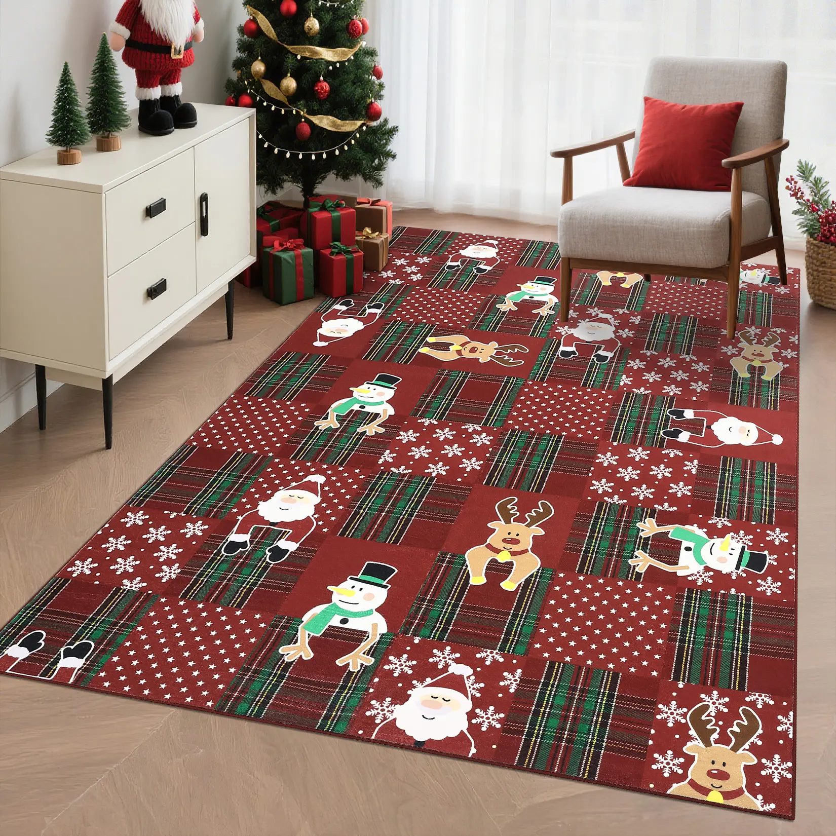 Washable Christmas Area Rugs Non Slip - Ultra Thin Soft Santa Claus Snowman Print Winter Christmas Rug Accent Carpet for Kitchen Bedroom Living Room Entryway