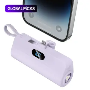 5000mAh Portable Mini Power Bank with  Cables, Mobile Power Bank with LED Digital Display & Flashlight, Suitable for iPhone 15/14/13, Galaxy S21 & More, Gift