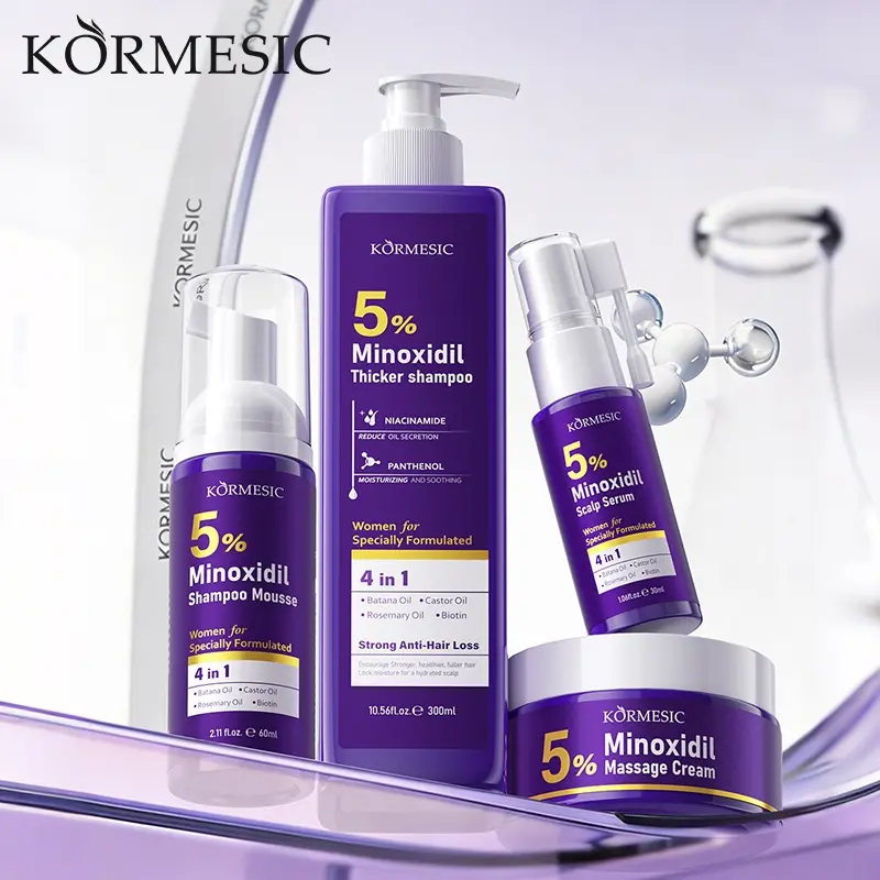 KORMESIC Women 4PCS 5% Minoxidil Scalp Care Set, Hair Growth Products, Hair Growth System, Shampoo Mousse Serum, Batana & Rosemary Oil, Oil Control Repair Scalp, Strengthen Roots Reduce Shedding, Improve Thin Sparse Oily Hair Home Hair Treatment Set
