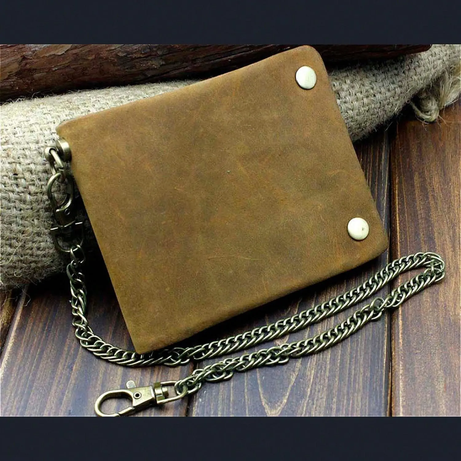 Trucker Mens Vintage Biker Leather Bifold Wallet With Pants Chain For Men