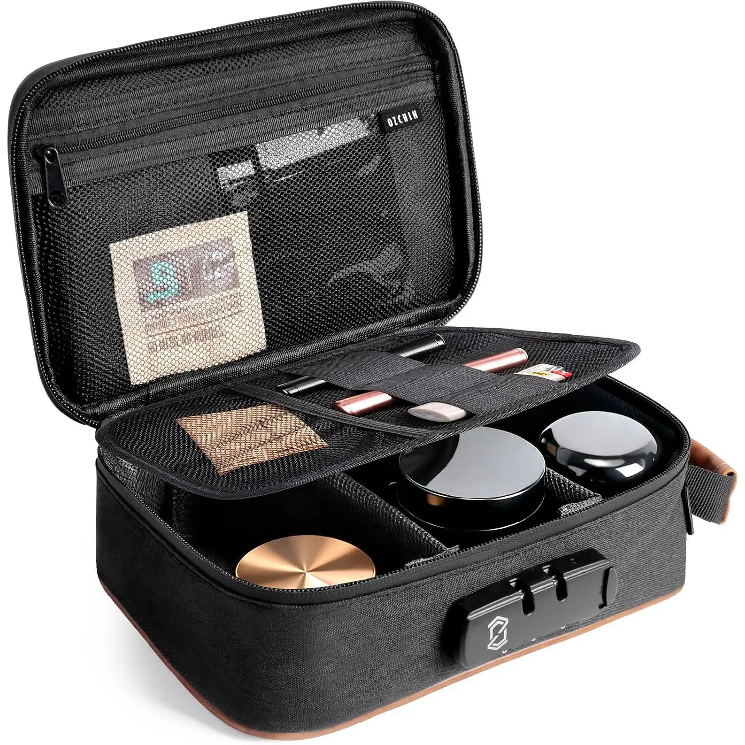 Smell Bag with Combination Lock 9.5" x 6" x 3.5" File Organizer Case Container Medicine Lock Bag Travel Case Safe Bags for Documents and Valuables (Black-2)