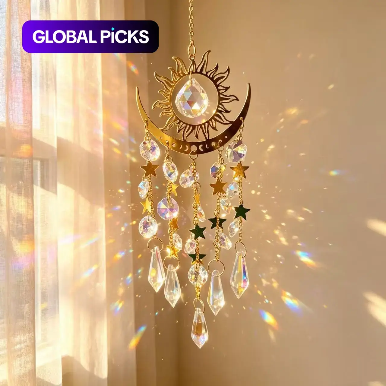 Bohemian Crystal Sun Catcher, Magical Hanging Rainbow Prism Pendant, Home Window Decor Gift, Thanksgiving Decoration, Bohemian Design, Boho Decoration, 1 Piece