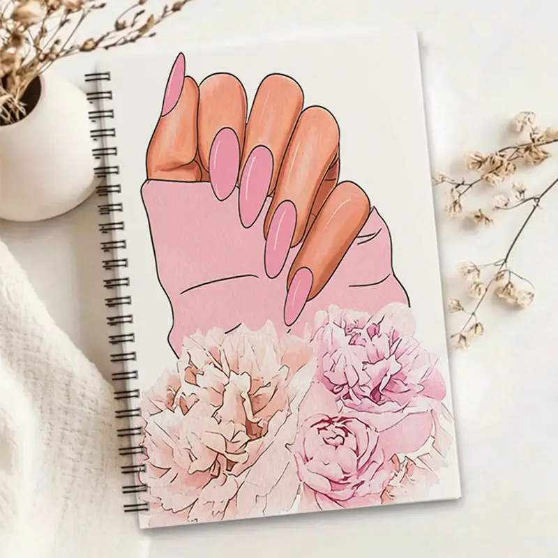 1pc Elegant Pink French Manicure & Peony Themed Notebook, Cute Girlish Style Journal with Aesthetic Design, Perfect for Daily Journaling, Note-Taking, Sketching, Portable Planner for Students and Office Workers Women's clothing