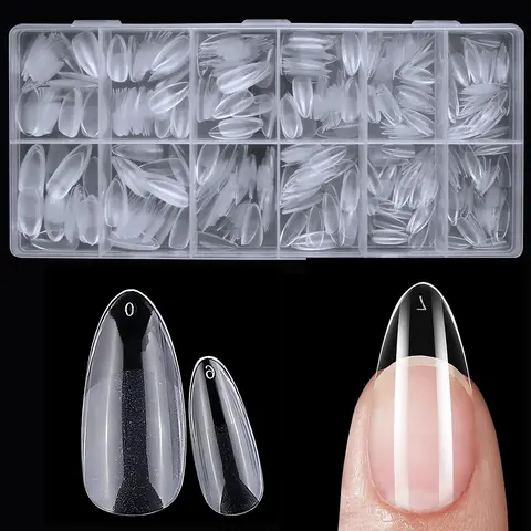 Medium Almond Fake Nail Tips, 600pcs/box Clear False Nail Tips for Gel X Acrylic Nail Extension, Soft Gel Full Cover Almond Faux Nails, Press On Nail, Suitable for Salon Home, Nail Art Supplies, Nail Art Products