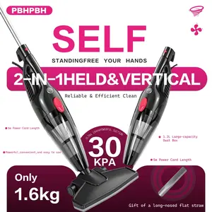 Pbhpbh Corded Vacuum Cleaner, 30,000pa Suction, 5m Long Cord, Washable Filter, 150° Rotation, Lightweight 1.7kg, Flat Nozzle Brush Included