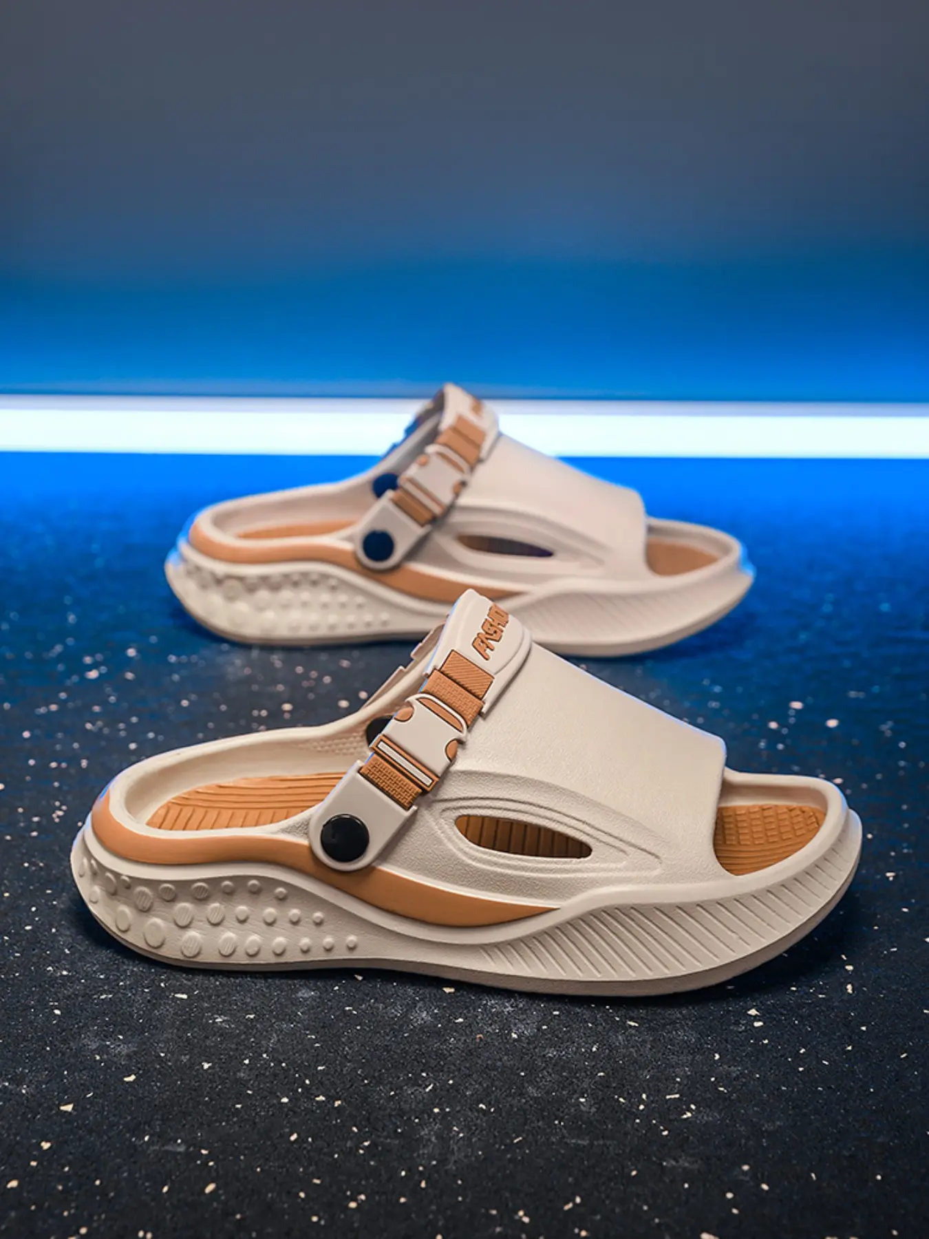 Men Hollow EVA Platform Slide Sandals, Adjustable Buckle Strap Open Toe Slip On Slippers, Shock Absorbing Massage Bubble Sole Anti-Slip Summer Slides for Shower Room, Beach, Gym Training, Daily Walking and Street Casual Outfits
